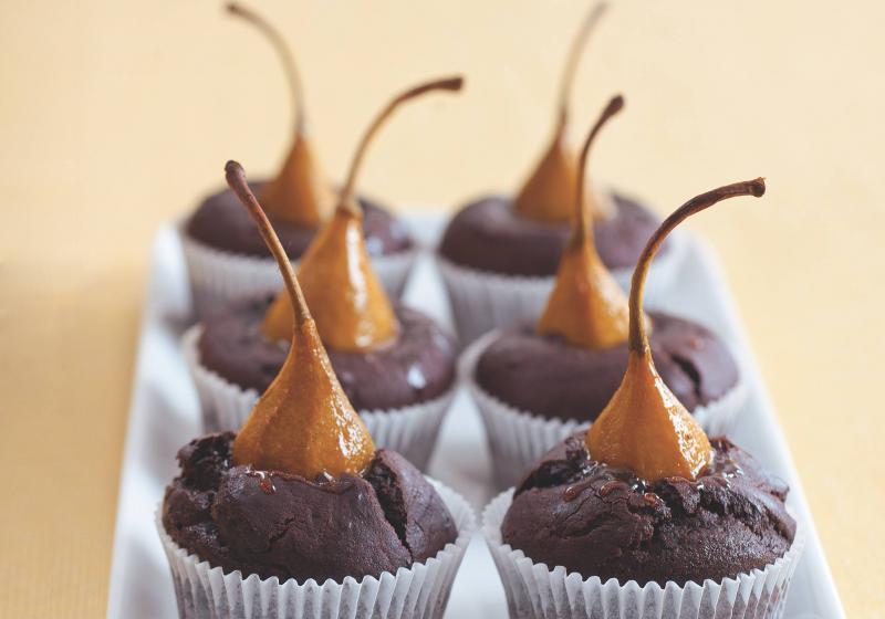 Kakaové muffiny s hruškou