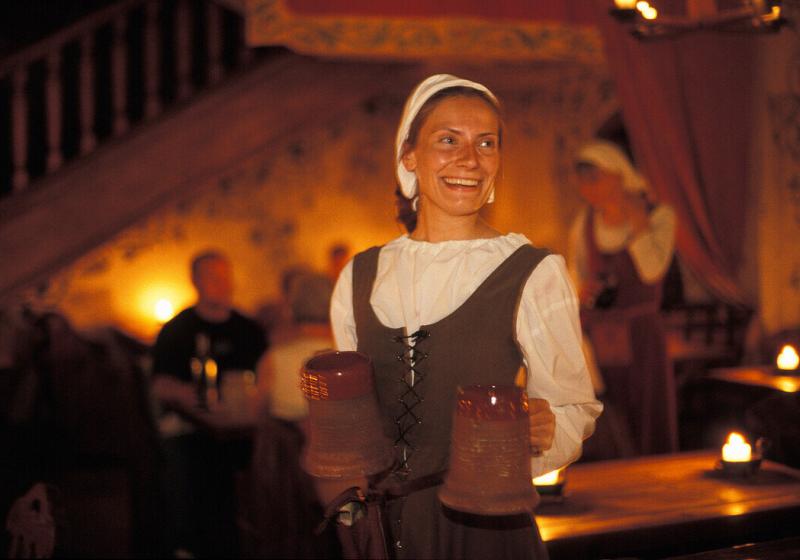 Servírka ve středověkém kostýmu