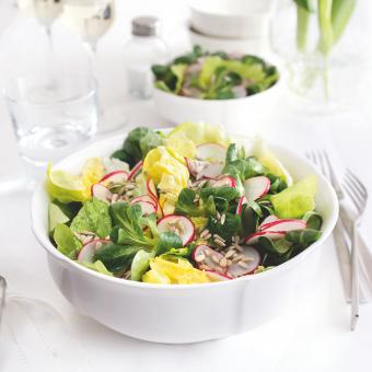 Jarní salát s ředkvičkami a slunečnicovými semínky